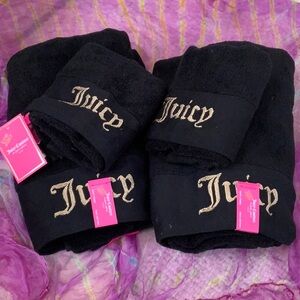 Juicy Couture Home Gold Embroidered Name Plush Oversised Set of 4 towels